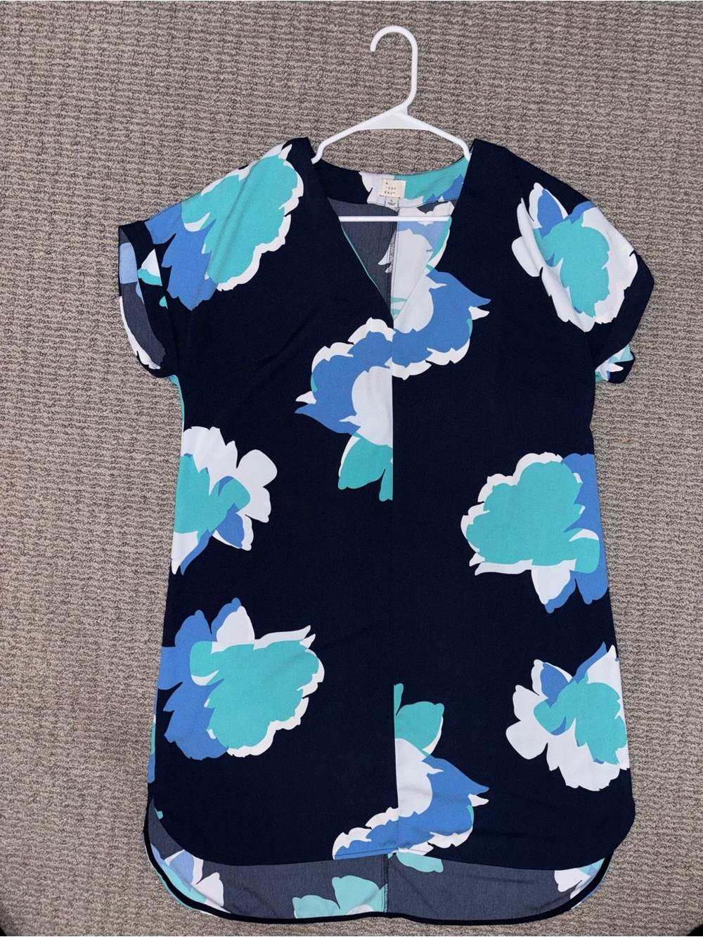 a new day Navy Floral Mini Dress with Teal and Light Blue Blooms - Size L